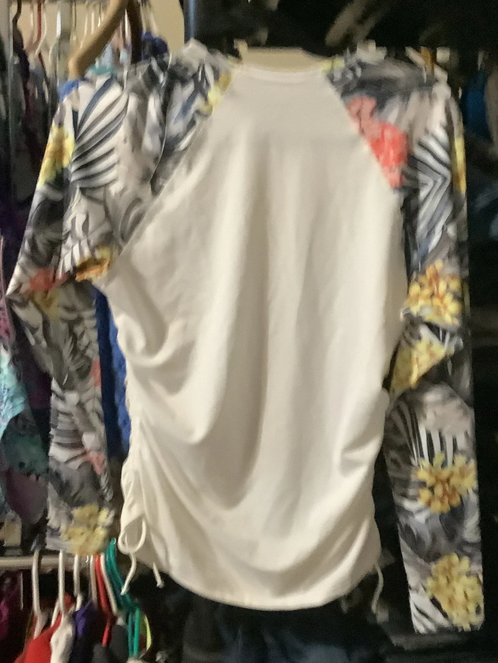 Hurley White UPF 50 coverup with Multicolor Floral Sleeves
